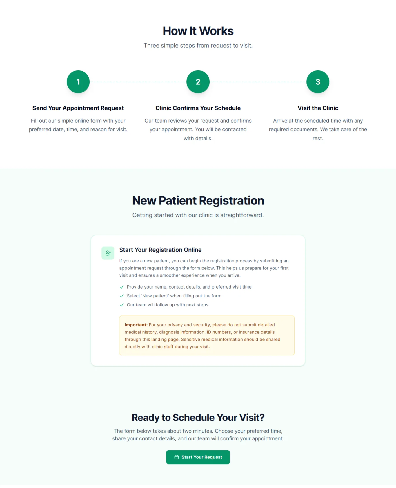 Greenfield Medical demo registration workflow with privacy notice