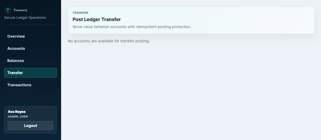 Tessera transactional transfer workflow