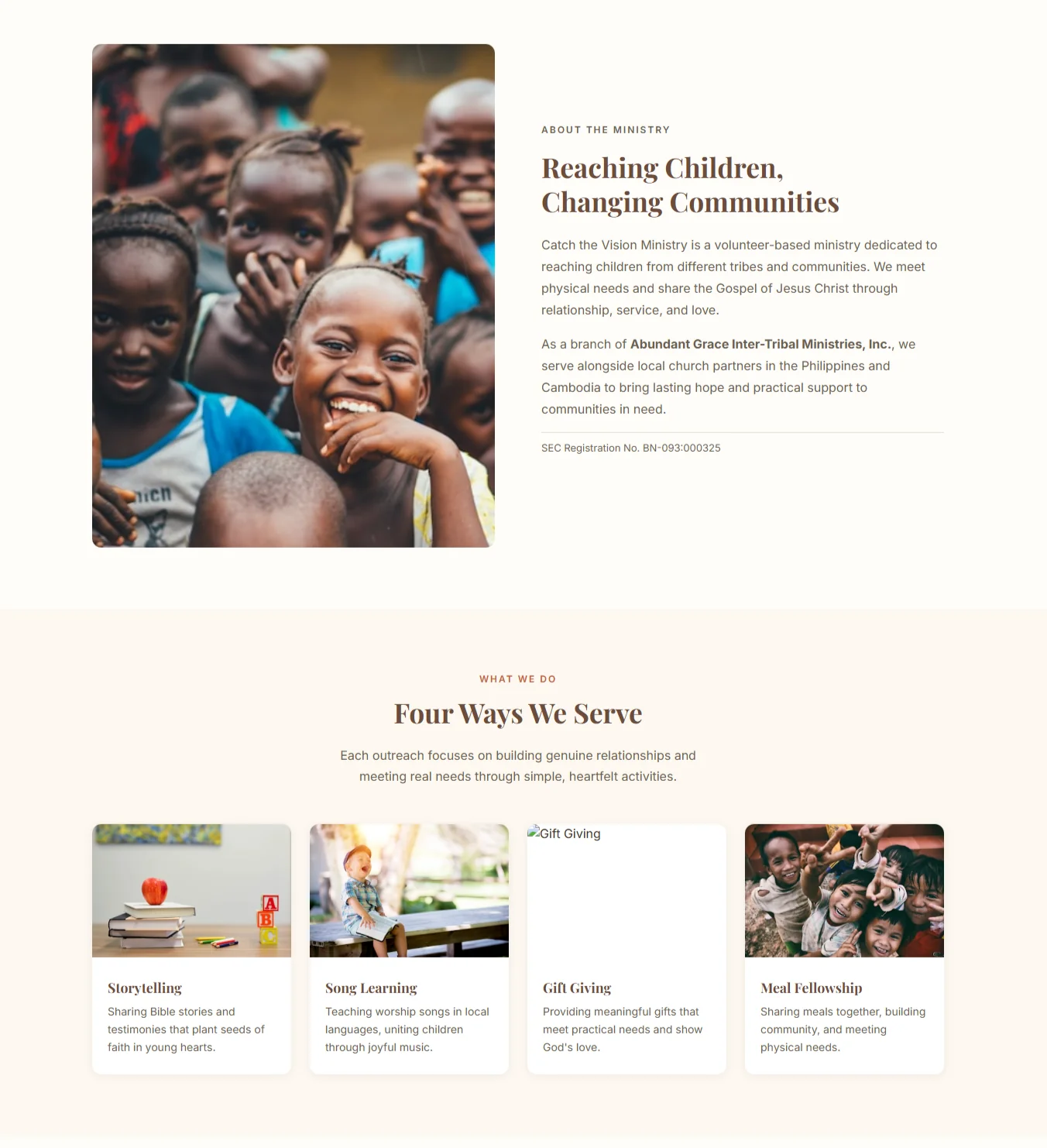 Catch the Vision Ministry about section and ways served