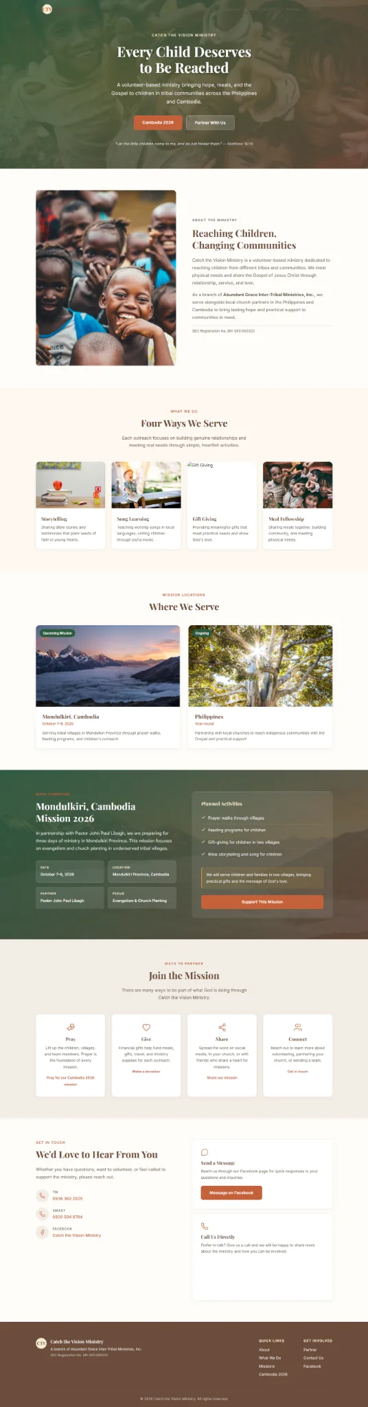 Catch the Vision Ministry full page website overview