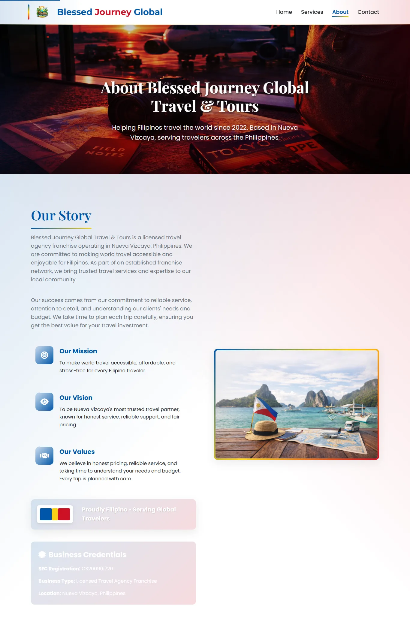 Blessed Journey agency story and credentials page