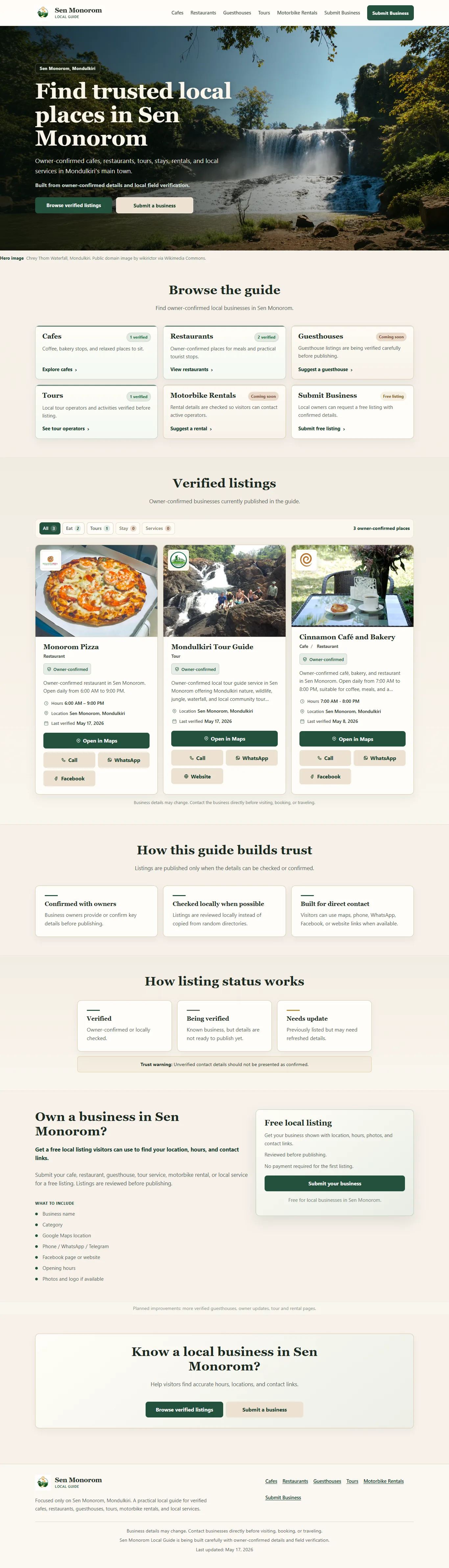 Full Sen Monorom Local Guide homepage and verified listing structure