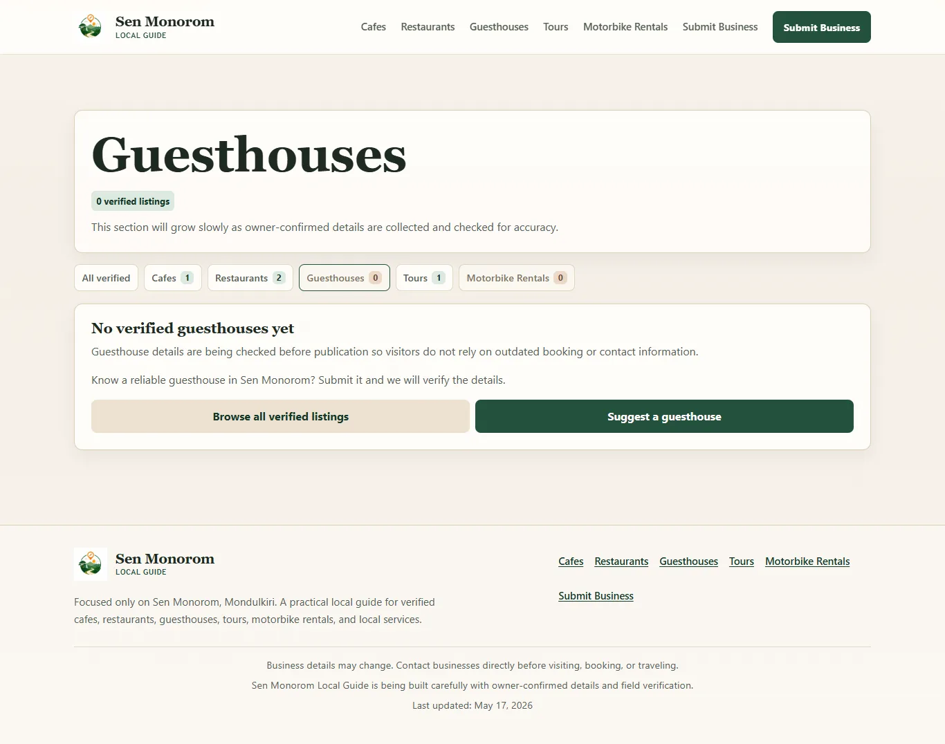 Sen Monorom Local Guide guesthouse category empty state