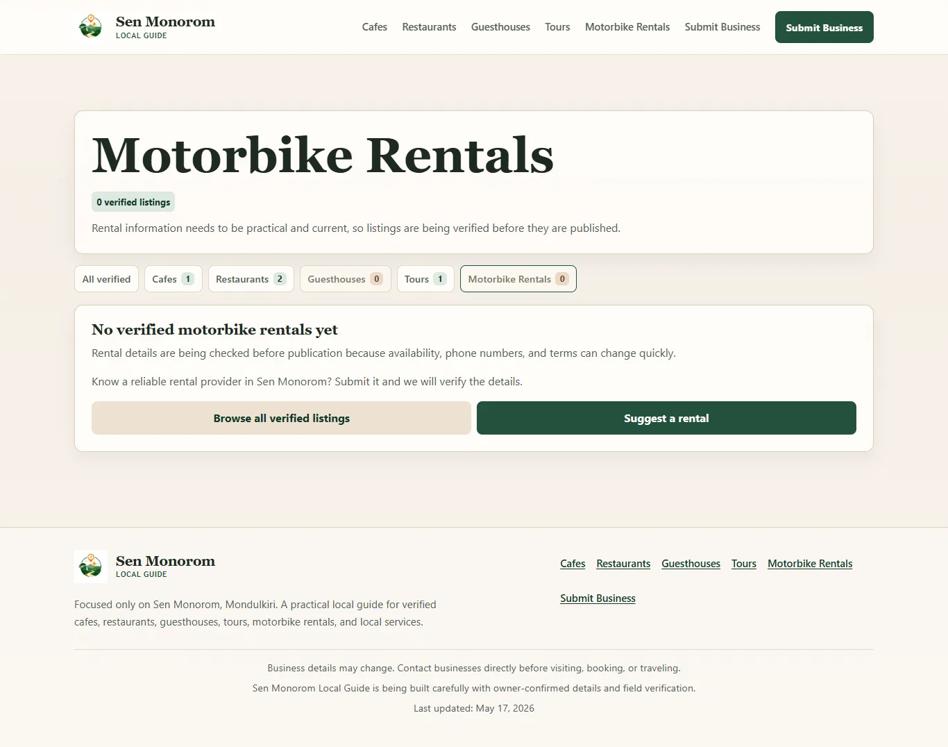 Sen Monorom Local Guide motorbike rental category empty state