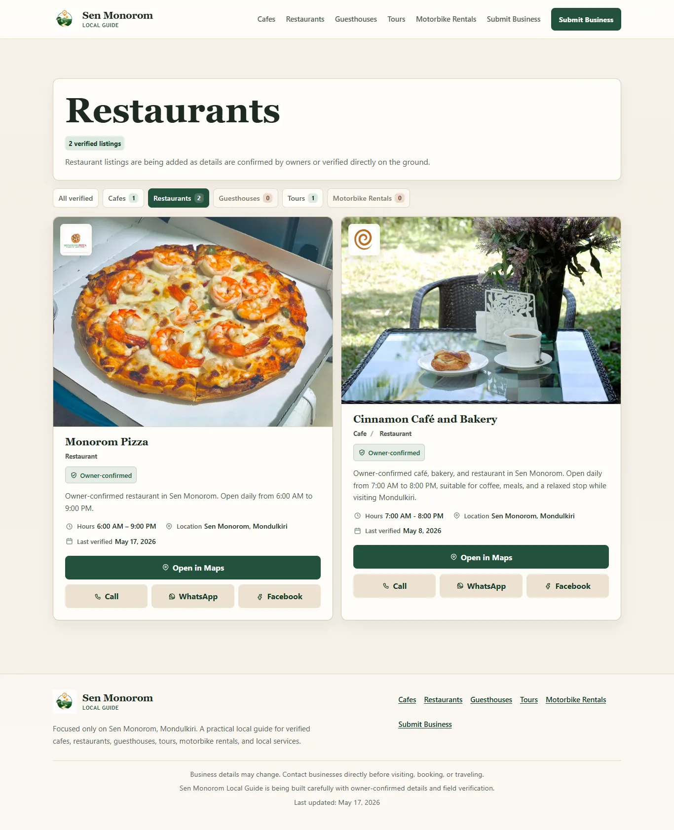 Sen Monorom restaurant listings and direct contact actions
