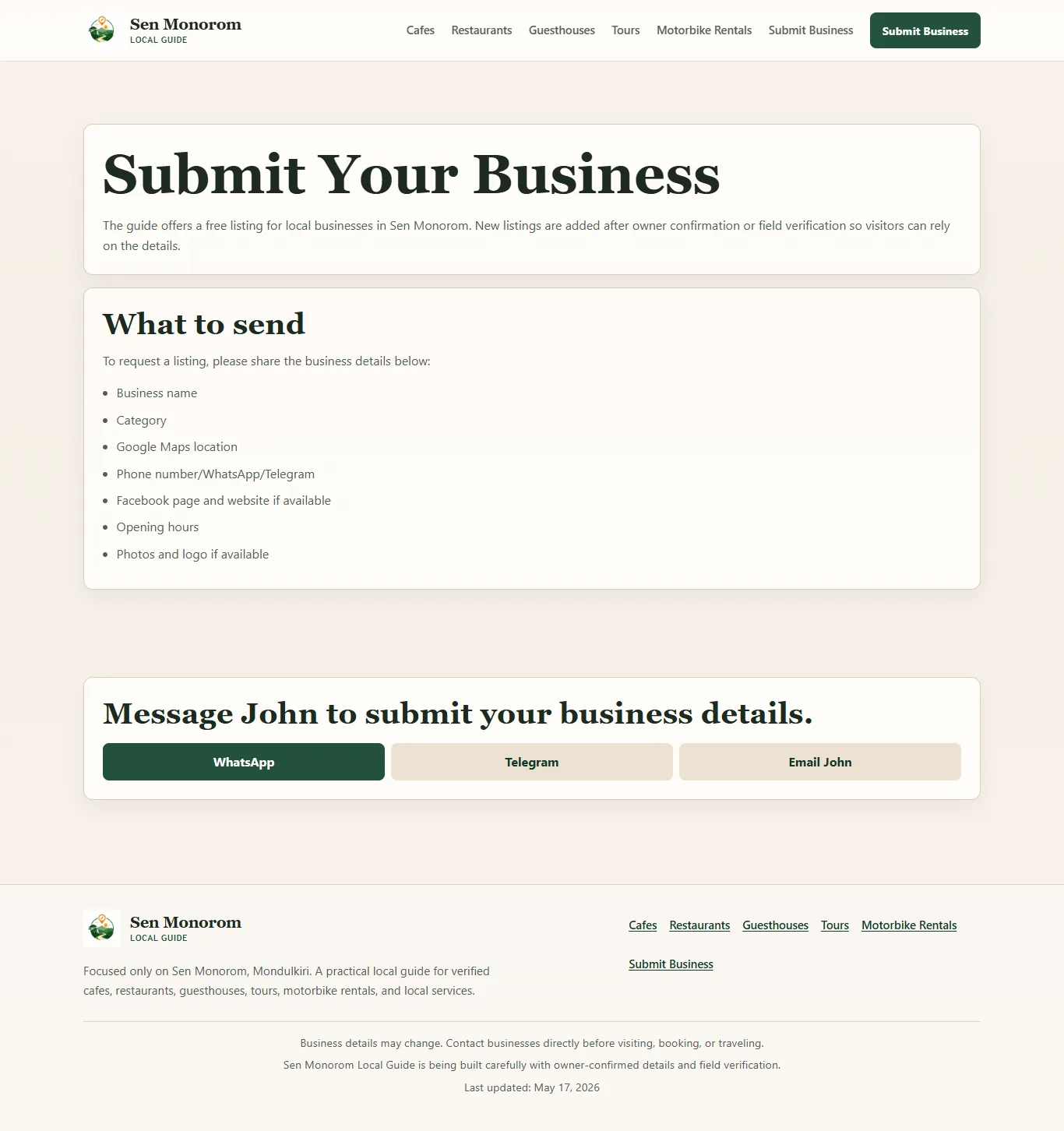 Sen Monorom Local Guide business submission guidance