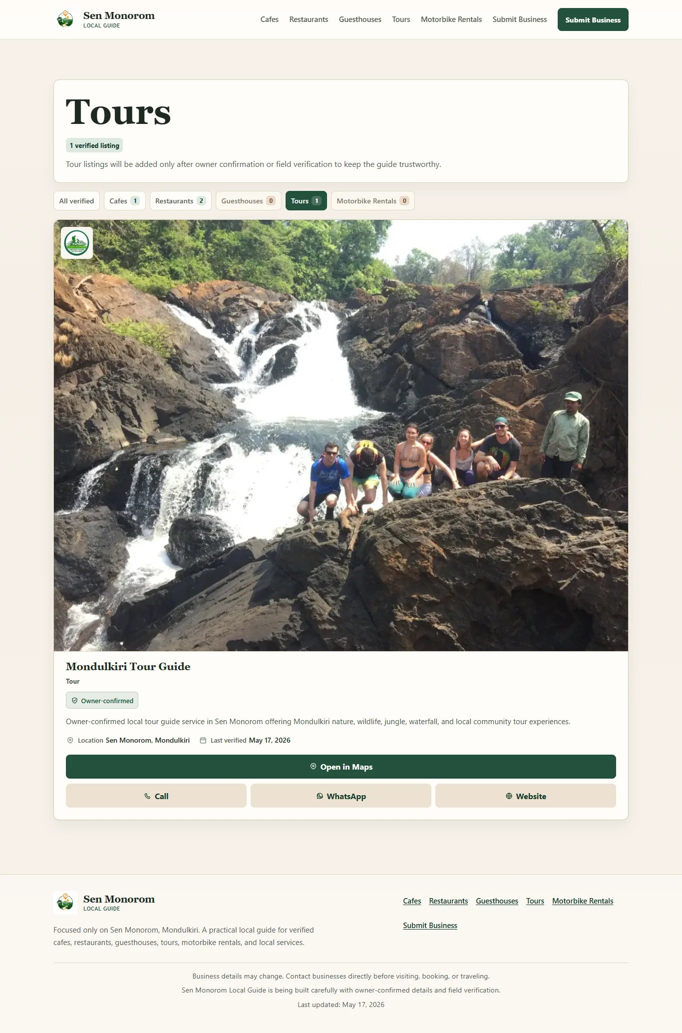 Sen Monorom tour listing with location and contact details